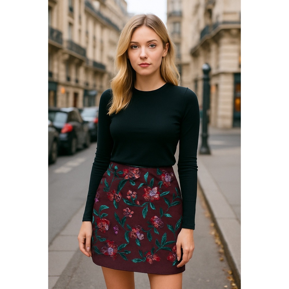 Rachel Allan Skirt Womens 12 Plum Purple Heavily Beaded Floral with Sequins